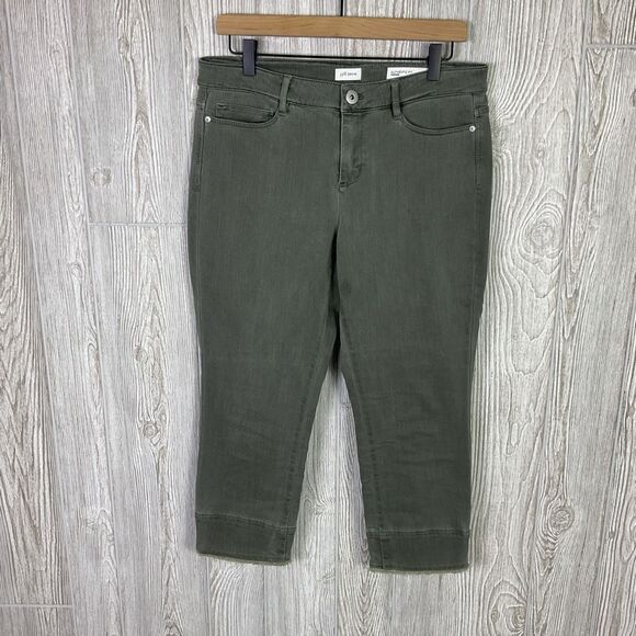 J. Jill Authentic Fit Cropped Jeans Women’s Size 10p Frayed Hem Olive Green - Picture 5 of 10